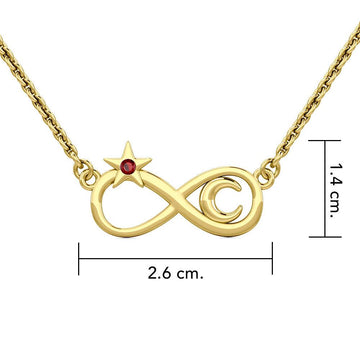 Infinity Moon and Star 14K Solid Gold Necklace with Gemstone GNC486 - Jewelry
